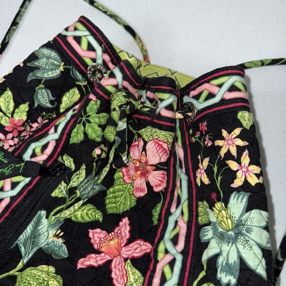 Vera Bradley Women’s Drawstring Backsack Backpack Botanica Floral Green Black - Picture 3 of 5
